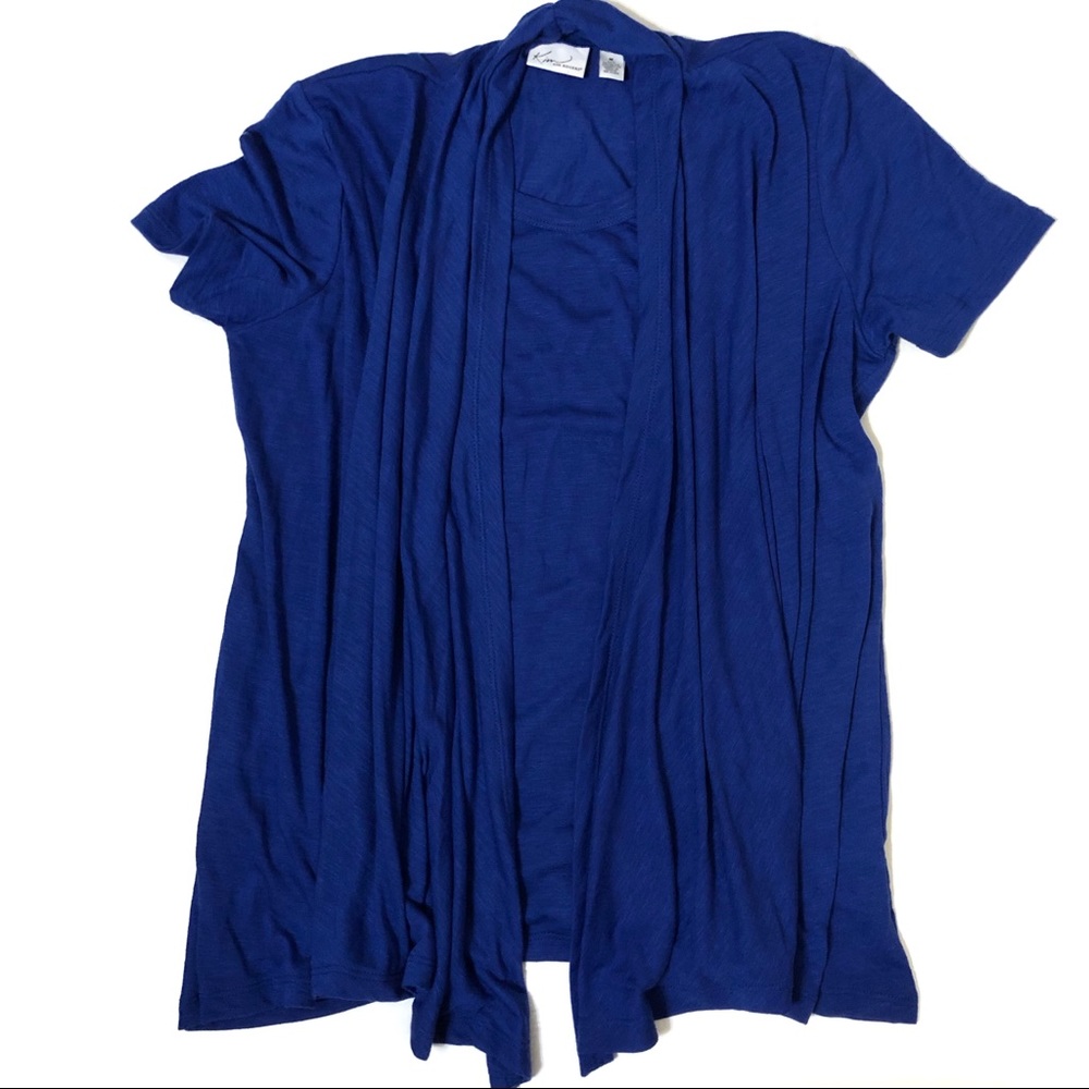 KIM ROGERS Drape Front Tee Shirt NWT Top Short Sleeves Slub Knit Blue Medium